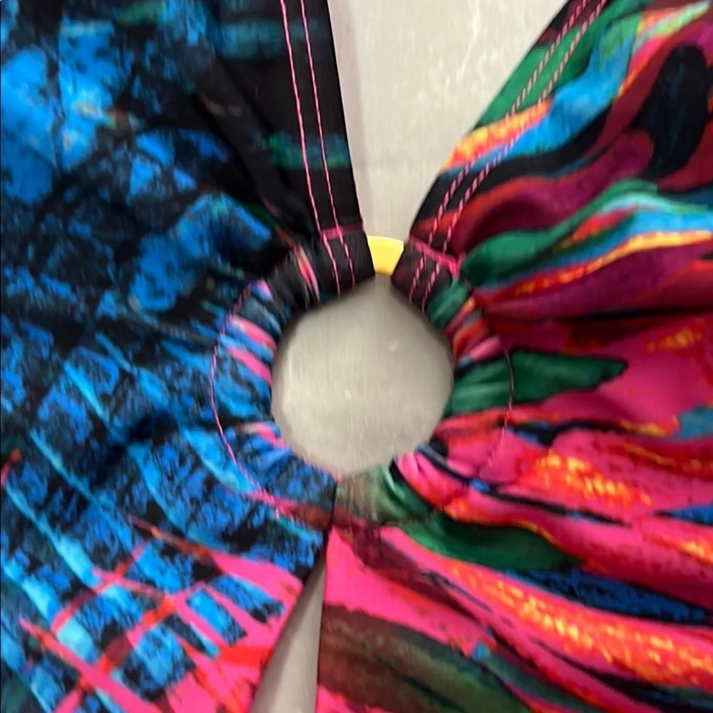 NWT Bleu Rod Beattie Blue and Pink One-Piece Swimsuit X Back